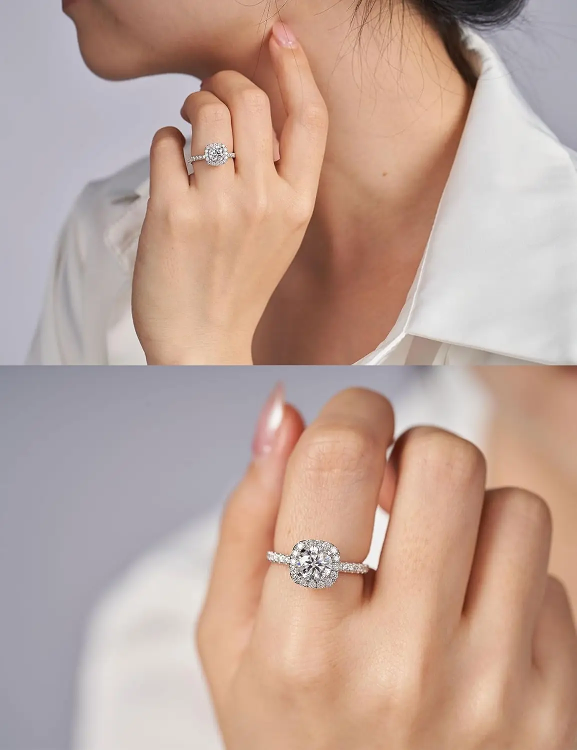 خواتم خطوبة سوليتير للنساء خاتم هالة خواتم وعد لها مطلية بالفضة الاسترليني خواتم من الذهب الأبيض عيار 18 قيراط fo