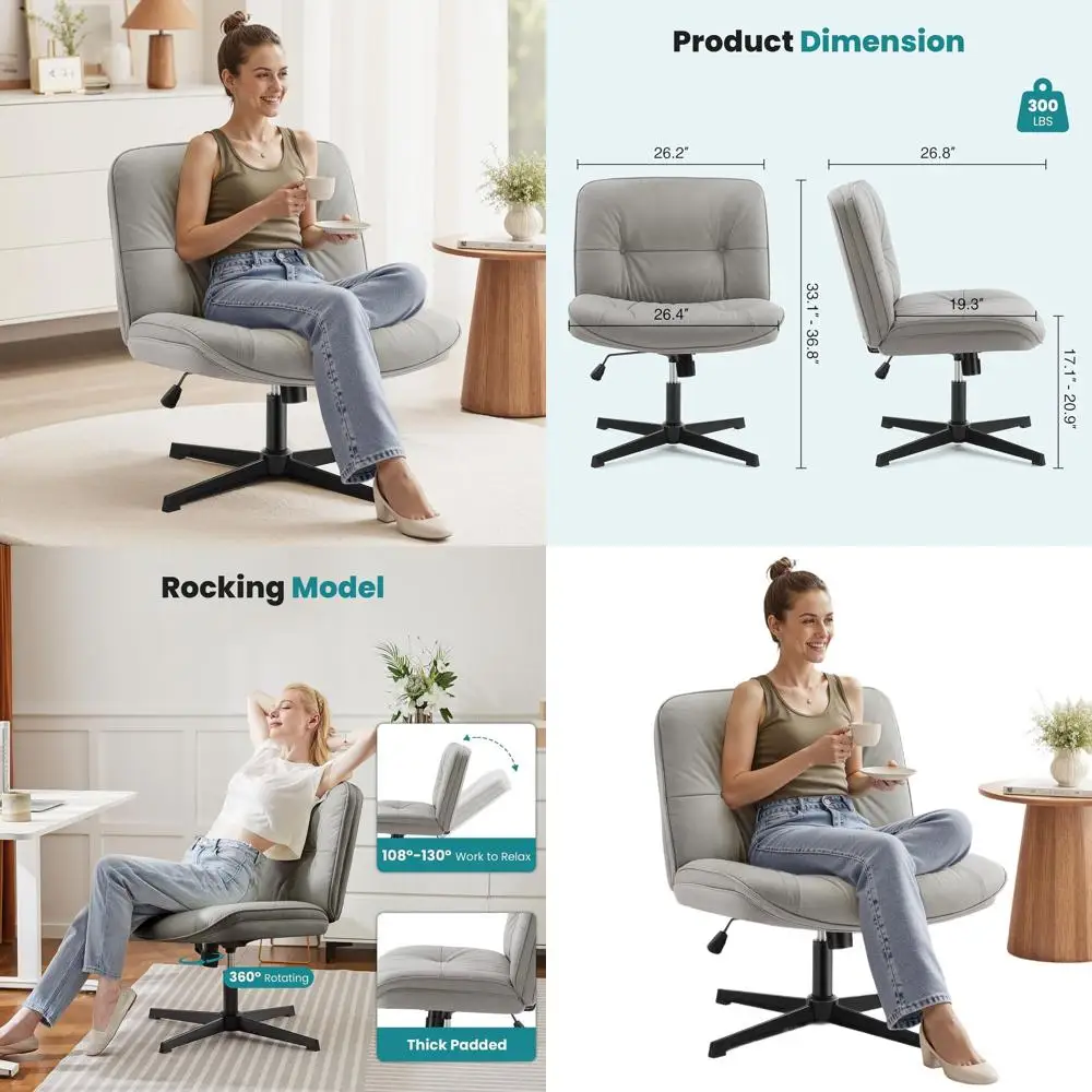 

Gray Swivel Armless Desk Chair with Cross-Legged Base and Comfortable PU Leather for Home Office and Bedroom