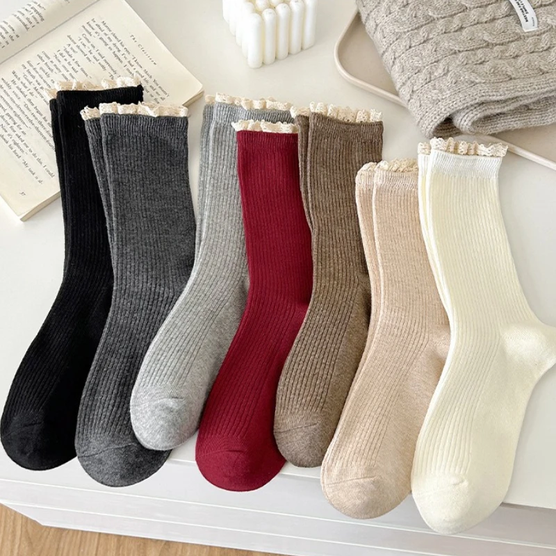 

7 пар женских осенне-зимних противоскользящих впитывающих пот однотонных хлопковых носков с защитой от запаха для женщин, носки средней длины