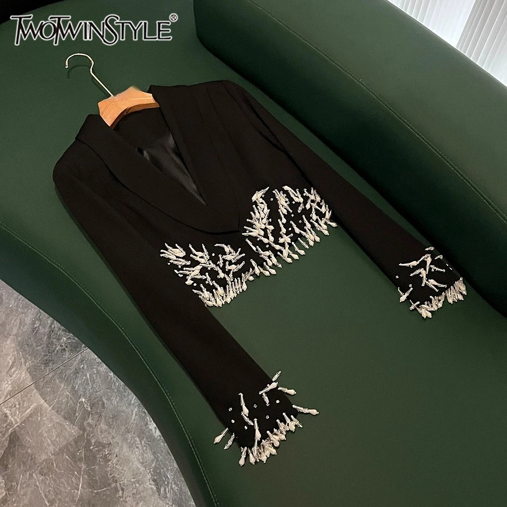 TWOTWINSTYLE Solid Slimming Sexy Jackets For Women V Neck Long Sleeve Spring Temperament Party Jacket Female Fashion KJA533190