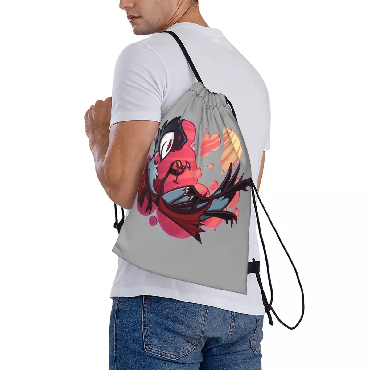 

Loona Collage Helluva Boss Anime Backpacks Fashion Drawstring Bundle Pocket Sports Bag Book Bags for Travel School