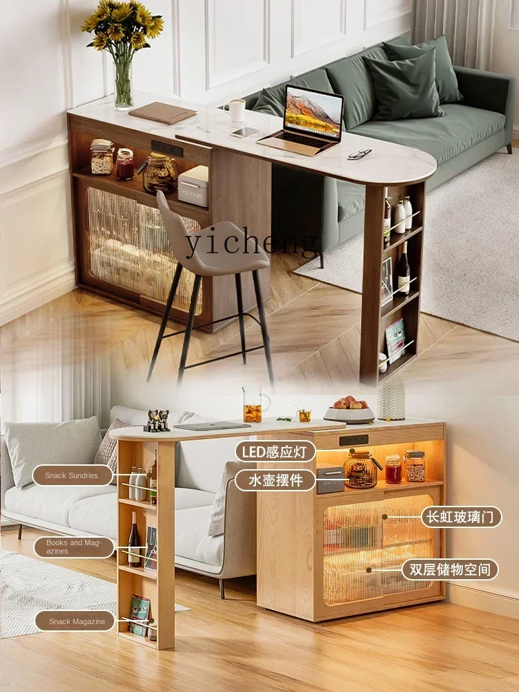 c9.21-Bar Counter Household Living Room Partition All-in-One Cabinet Movable Desktop Retractable Family Sofa Side Cabinet