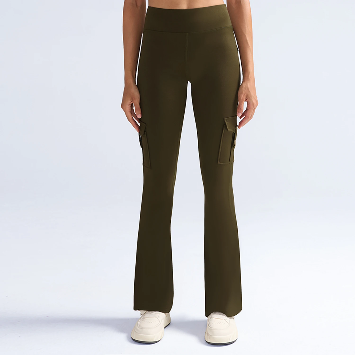 جيب مضيئة طماق للنساء عالية الخصر Bootcut جرس قيعان البطن التحكم اليوغا السراويل موضة الرياضة واسعة الساق طماق