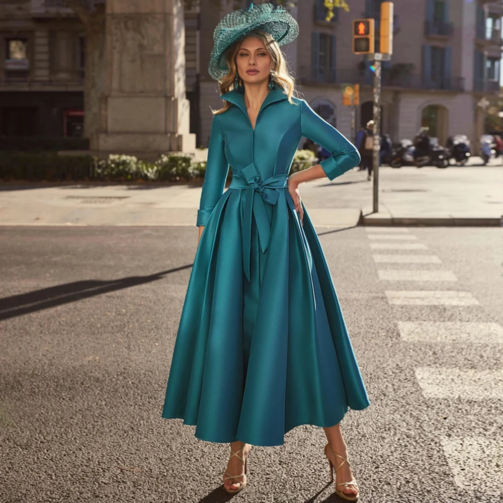 

Customized Satin Luxury Mother of the Birde Dresses Bow Sashes Exquisite Party Evening Dress Full Sleeves A Line Long Gowns 2026