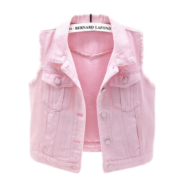 

Spring Summer Thin Pink Big Pocket Denim Vest Women Slim Short Frayed Cowboy Waistcoat Casual Sleeveless Jeans Vest Coat Female