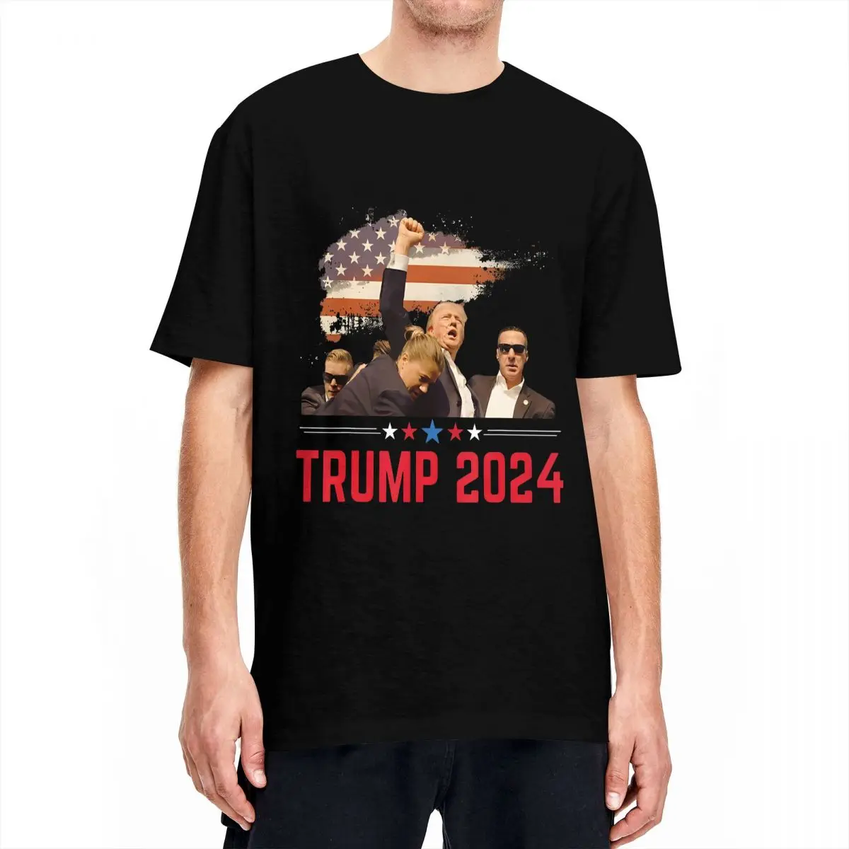 Hip Hop Trump Political Pennsylvania Shooting Tshirt Men O-neck Short Sleeve Top Tee Cotton Summer Top Tee