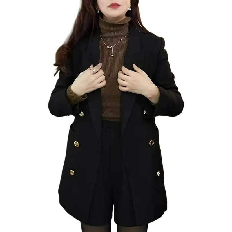

Black Double-breasted Thickened Cotton-padded Suit Jacket for Women New Winter Style High-end Elegant Slimming Versatile Suit