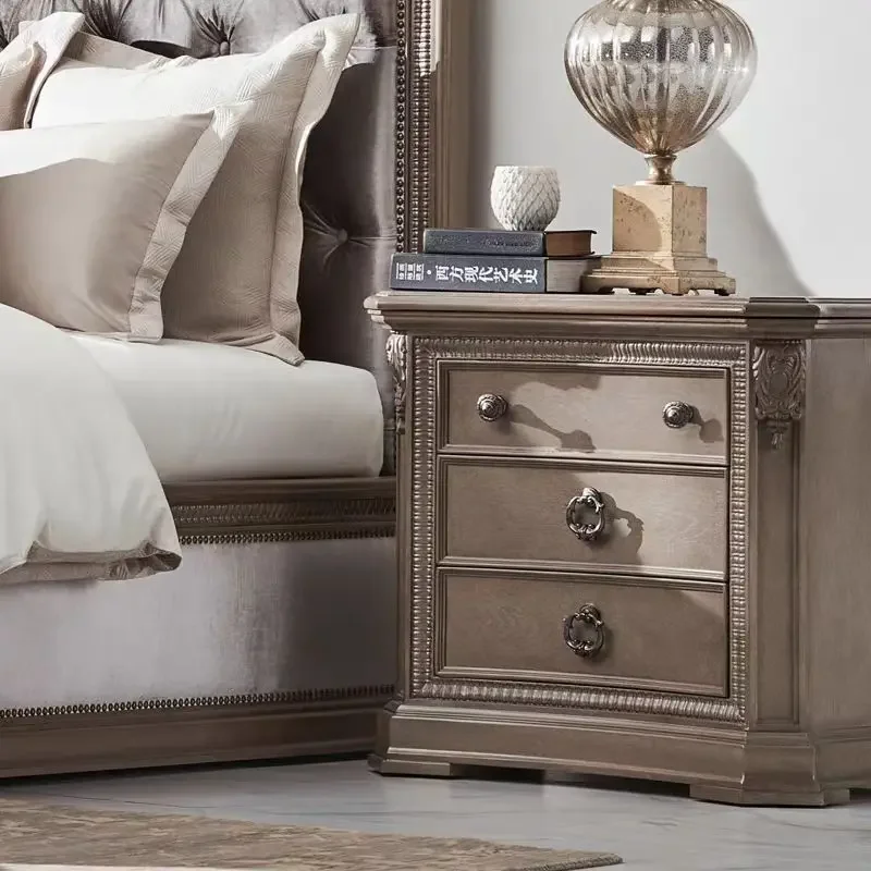 

LJYAmerican bedside table American light luxury carved bedside locker oak