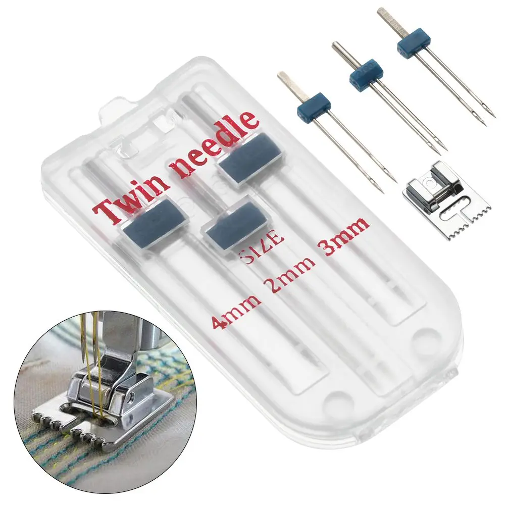 3 Sizes 2/90 3/90 4/90 Twin Needles 9 Grooves Wrinkled Presser Foot Double Stitch Sewing Machine Fittings Multifunctional Tools