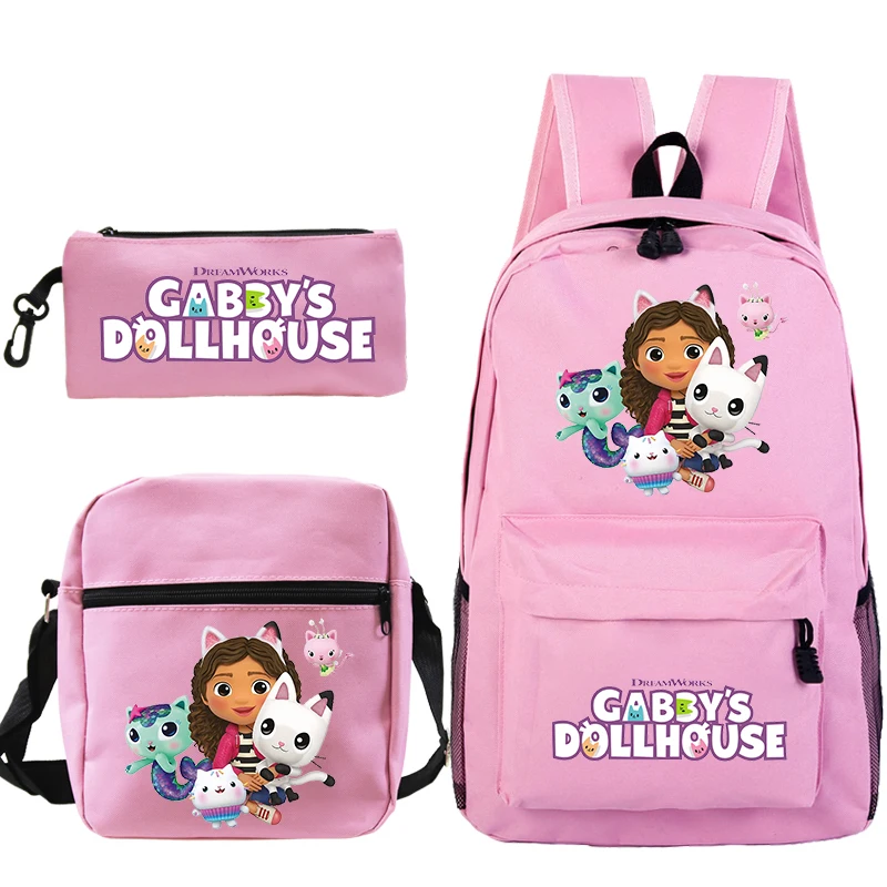 

Children Gabby's Dollhouse Print Backpack 3pcs Set Kids Pink Kindergarten Bag Girls Lightweight Schoolbag Large Capacity Bookbag