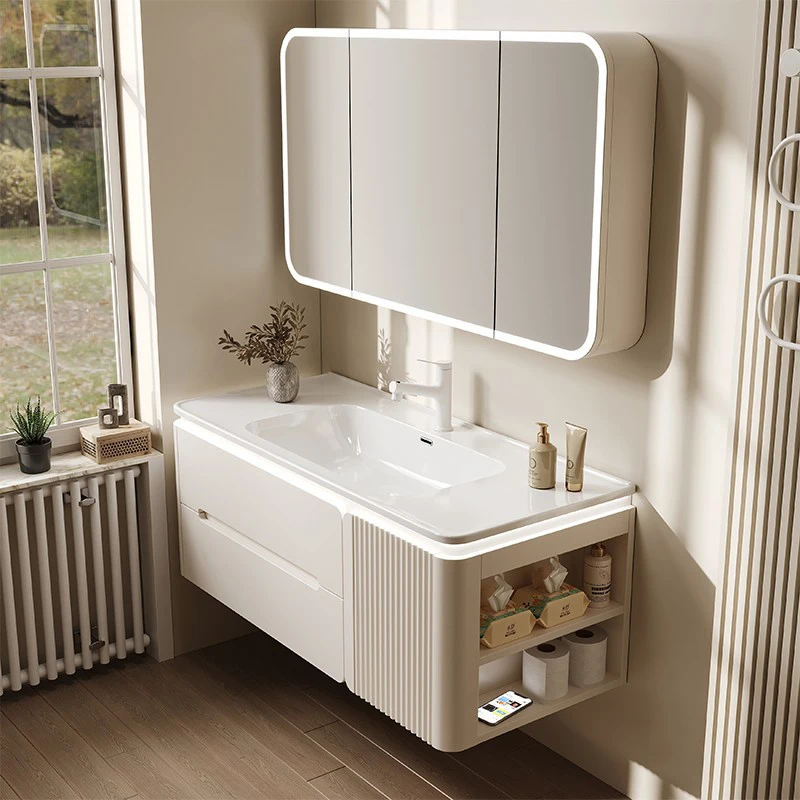 

Rounded corner bathroom cabinet ceramic integrated basin toilet washstand washbasin side storage combination