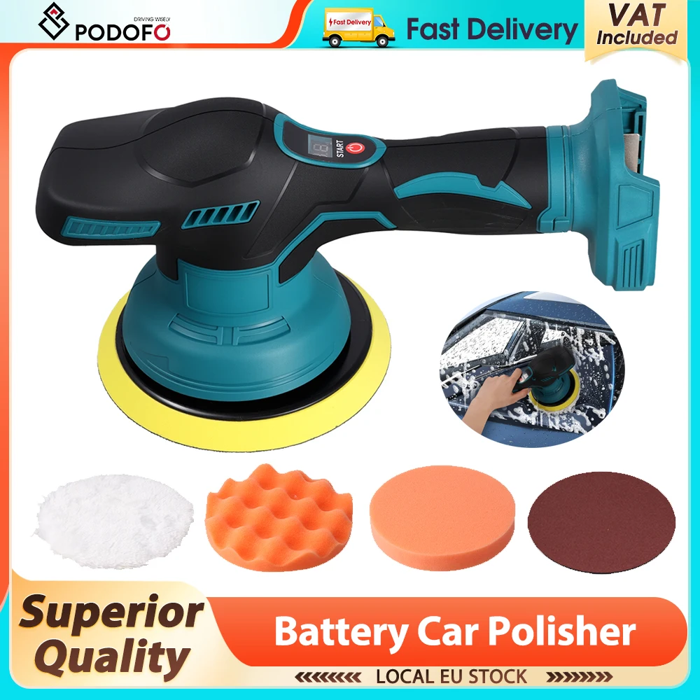 Pulidora Inalámbrica para Auto Podofo, 8 Velocidades Ajustables, Herramienta Eléctrica para Encerar, Lijar, Sellar y Abrillantar, Multifuncional para Limpieza del Hogar