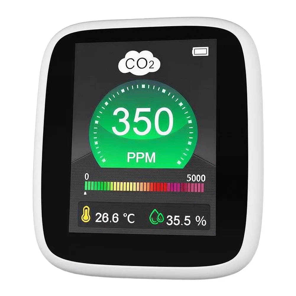 Air Quality Detector with NDIR Sensor Range 400-5000 ppm Temp Humidity Measurement Switchable Units ABS Material