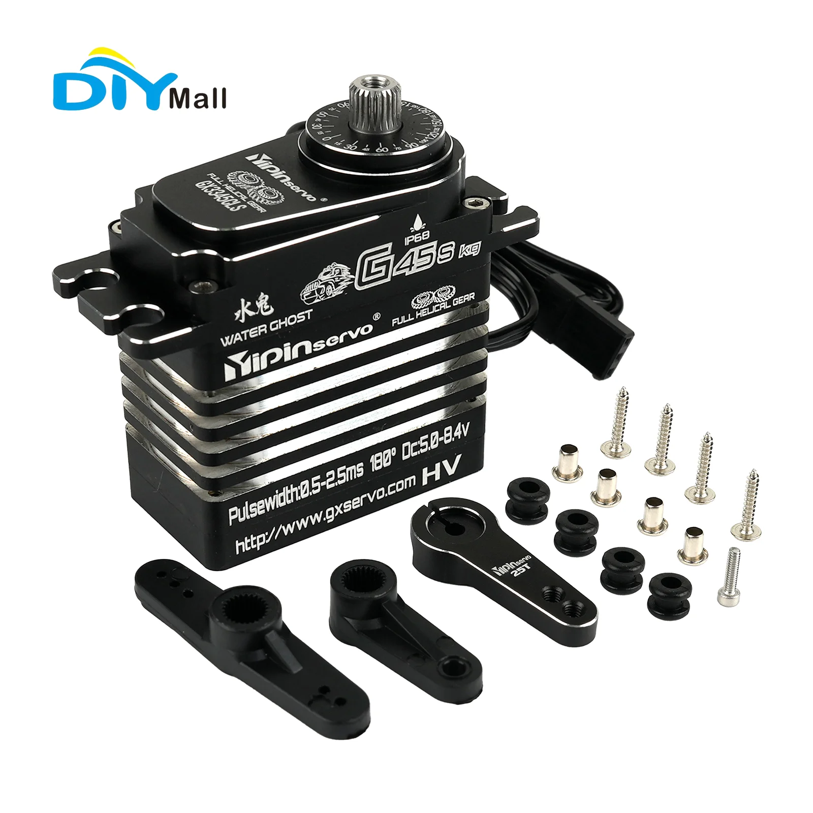 45KG High Torque Digital Waterproof Servo - IP68 Metal Gear Coreless Motor for RC Cars/Robots (180/270/360° Adjustable)
