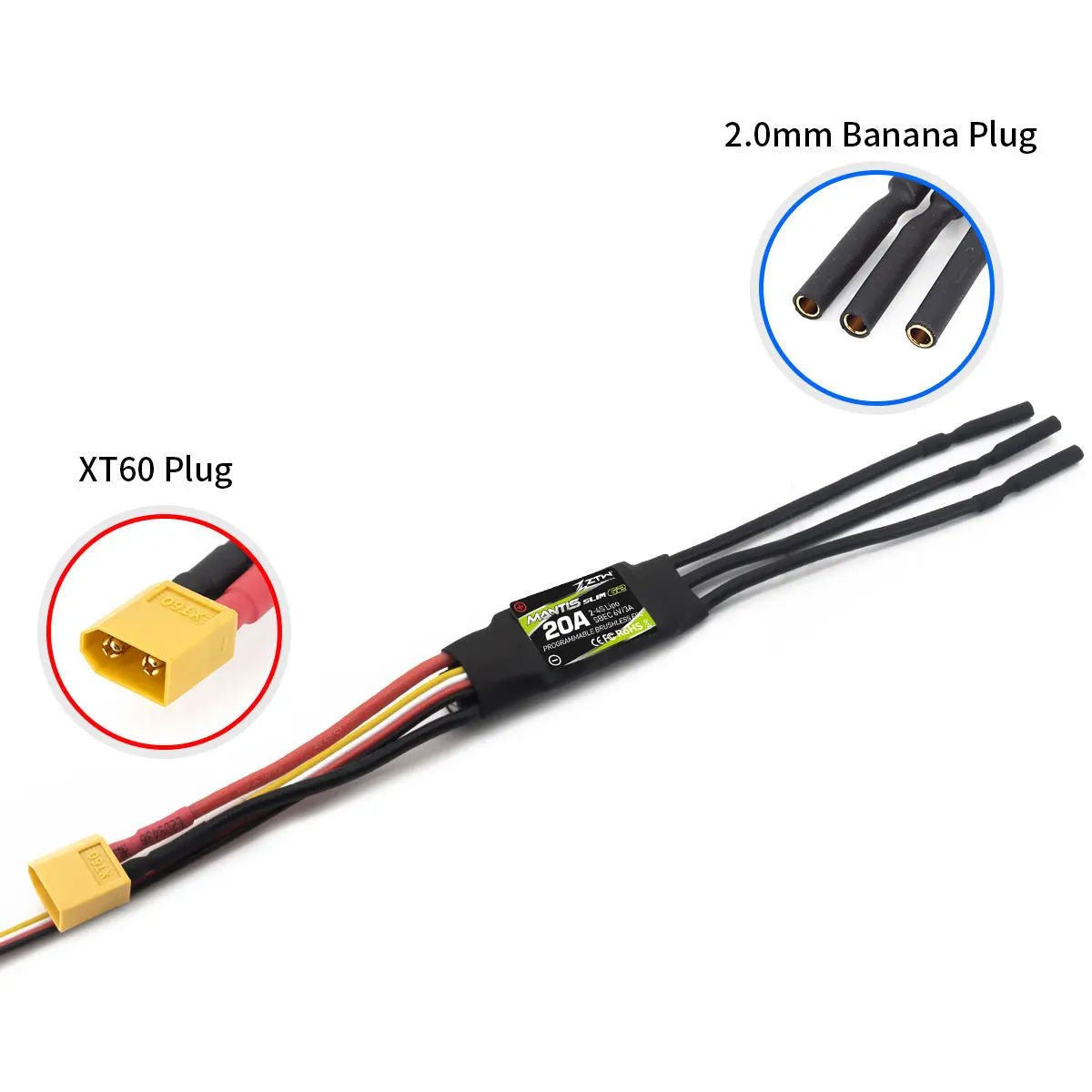 ZTW Mantis Slim G2 20A/30A ESC 2-4S SBEC 5V/3A Bidirectionele Snelheidsregelaar voor RC Vliegtuig Vaste vleugel Indoor F3P 3D/4D Vliegen