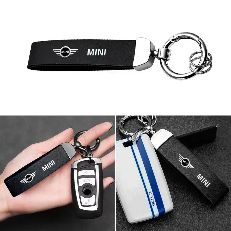 

Leather Metal Car Emblem Keychain Key Ring Pendant Gift For MINI Cooper JCW Countryman Clubman Cabrio Paceman Coupe Roadster