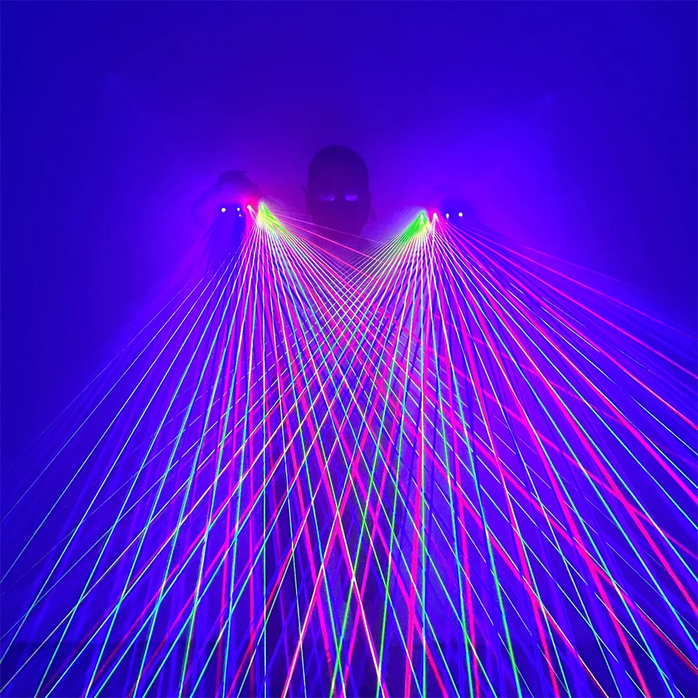 Magicool Green Blue Red Purple Multi-line RGB Laser Gloves DJ Led Light Pair Rechargeable Battery Concert Glowing Dance Props