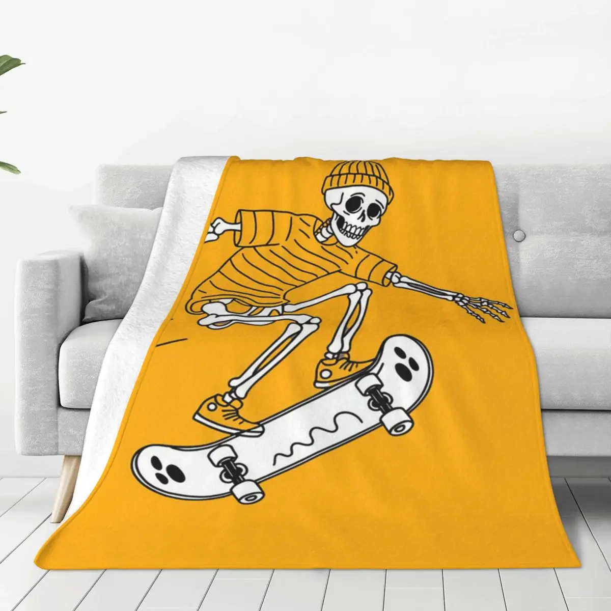 Skateboarding Skeleton Cool Urban Trickster Blanket Flannel Sofa Throw Blankets For Home Bedroom Office Throws Bedspread Quilt