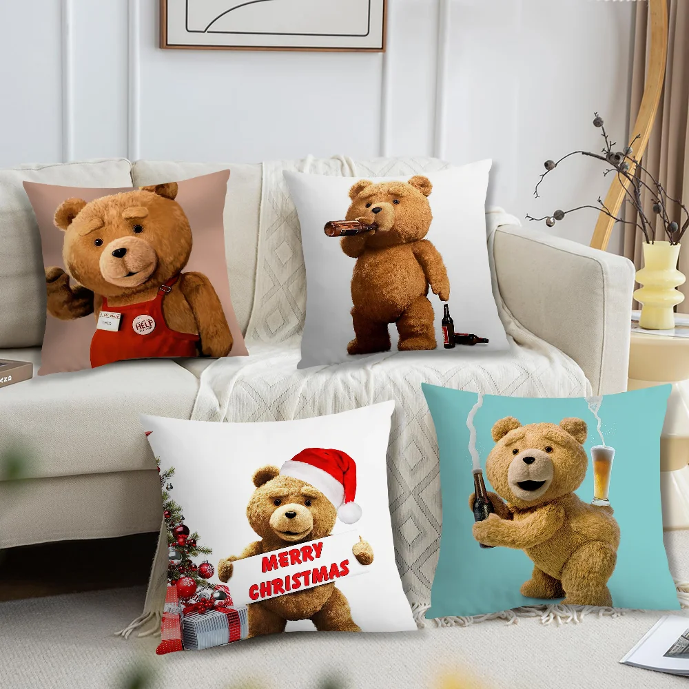 Cartoon Teddy Bear Movie T-Ted 2024 Pillow Case Living Room Sofa Cushion Cover Suitable For Home Bedroom Room Decoration