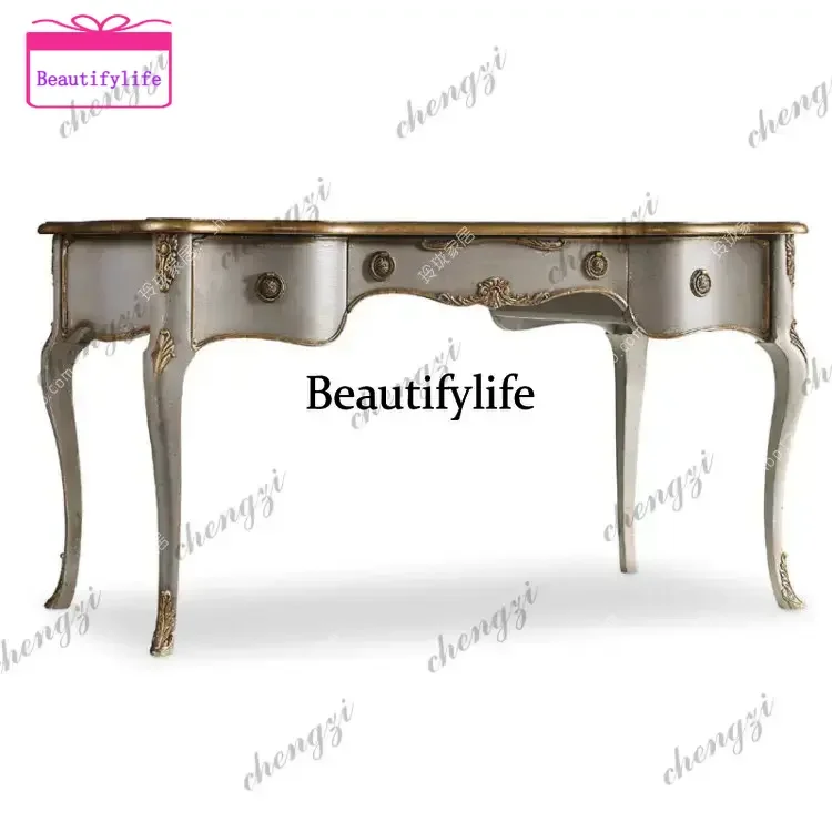 A55 American solid wood carving flower bedroom desk and chair combination post-modern retro study complete set of furniture