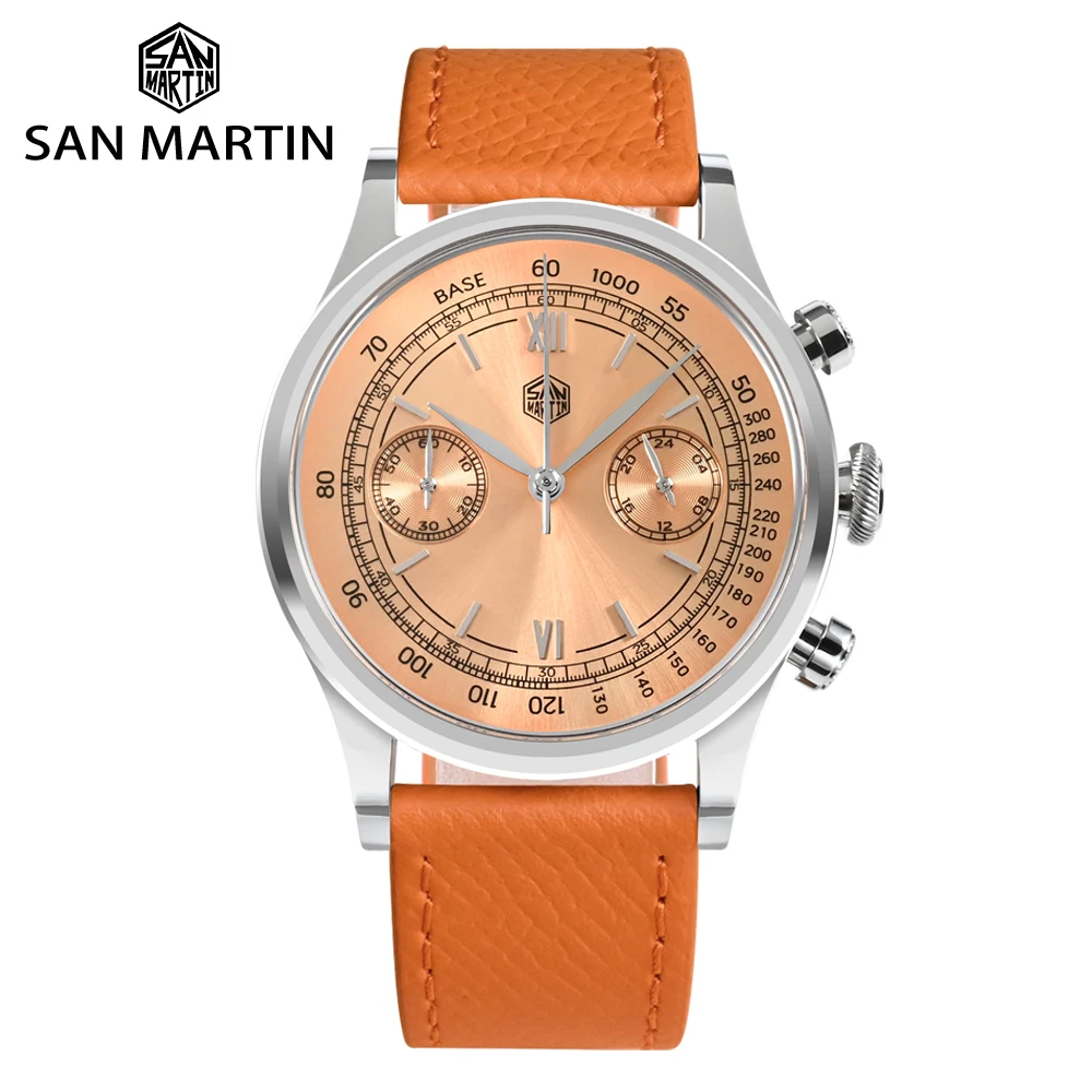 

San Martin Men Quartz Watch VK64 Chronograph 38mm Fashion Casual Wristwatch Sapphire Glass Quick Release Leather Strap SN0101