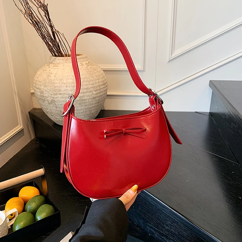 

Модная женская сумка на одно плечо с бантом, новые модные универсальные однотонные сумки-мессенджеры, лето 2024, простые повседневные сумки