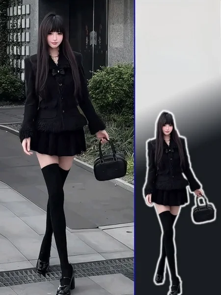 

plus Size Faion Set Women's Spring Outfit ort Coat Pleated Skirt Two Piece Set Ele Chic Sle Long Sve Button up