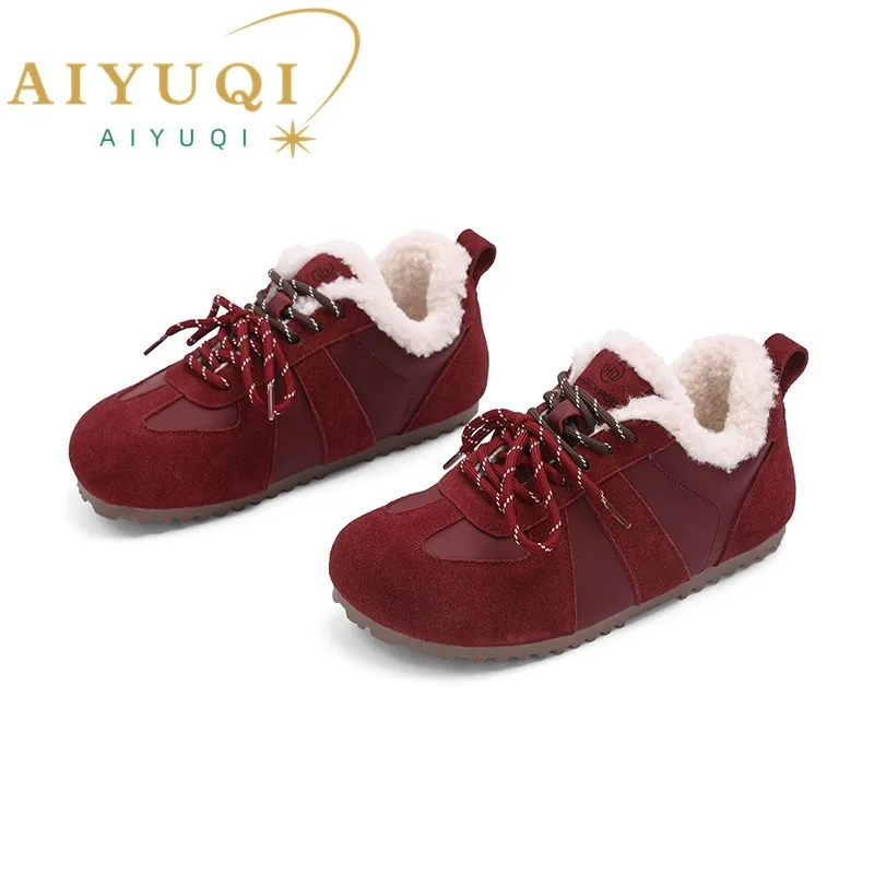 German Training Shoes Female Genuine Leather 2024 Winter New Flat Velvet Forrest Gump Shoes Women Casual Sneakers Women