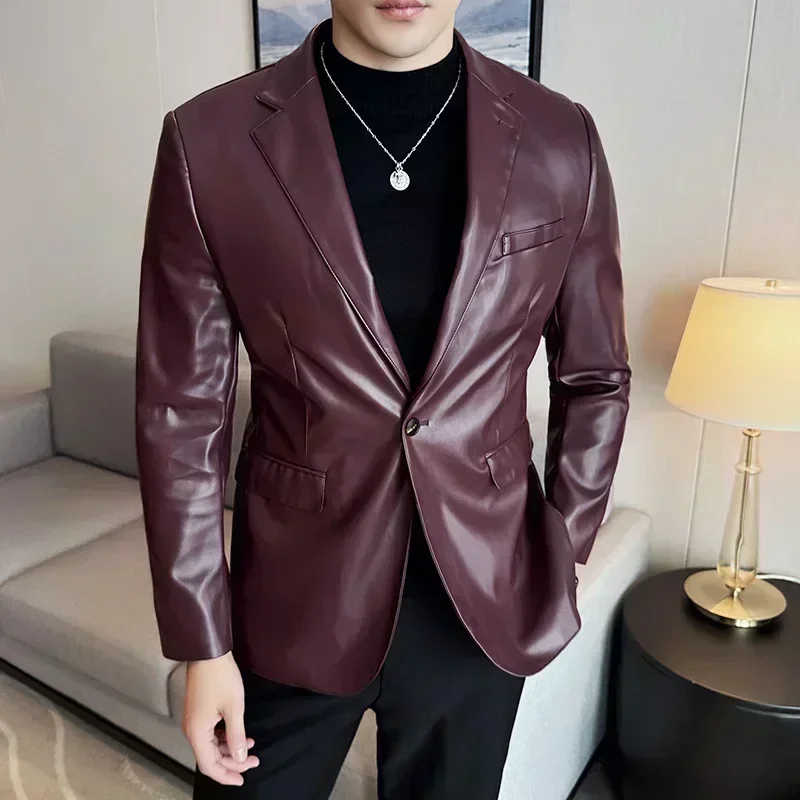 Leather jacket men's suit jacket new Korean version slim fit business fashion cool trend casual men's suit 2025 new style