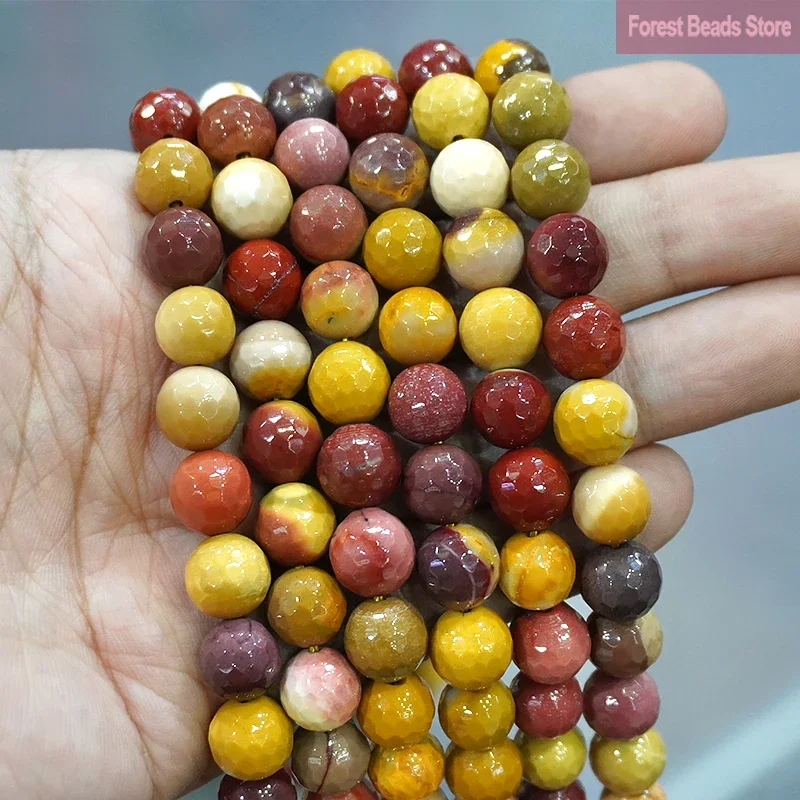 Football Shape Faceted Mookaite Egg Yolk Loose Round Beads Diy Bracelet Charm Beads for Jewelry Making 15