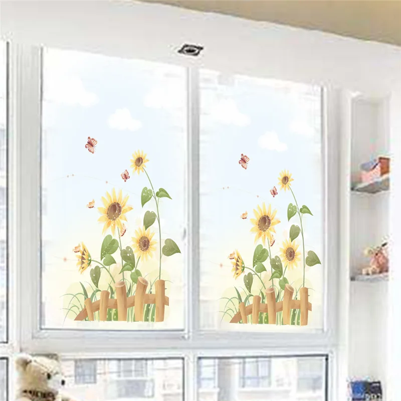 

Beautiful Sunflower Butterfly Wall Stickers For Living Room Bedroom Home Decoration Diy Plant Mural Art Window Decal Pvc Posters