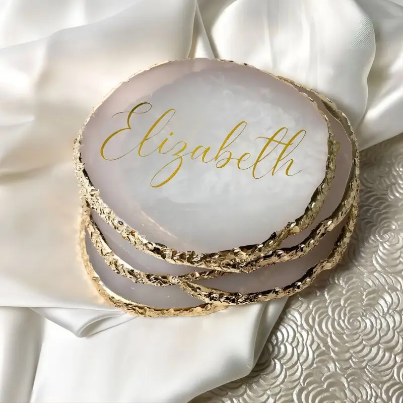 Personalized Agate Coasters Jewelry Plate Wedding Favour Tray Couple Bridesmaids Gifts Bachelorette Party Bridal Shower Coasters