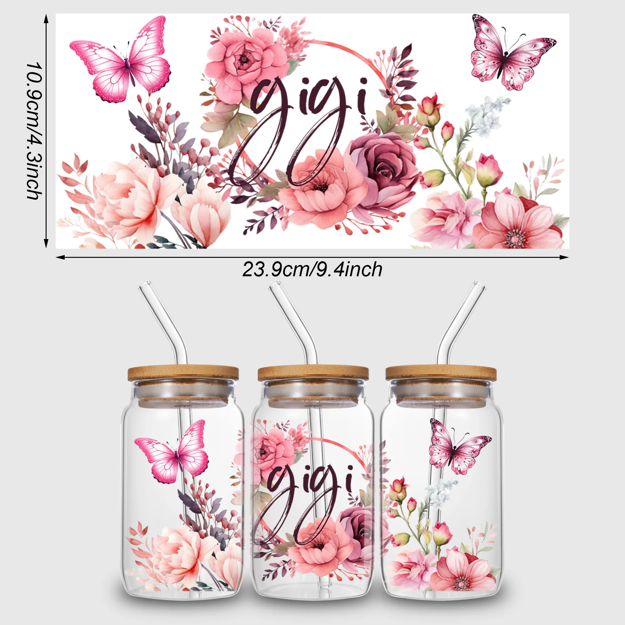 5 Sheets Flower UV DTF Cup Stickers, Glass DTF Transfer Stickers, Waterproof Plant Wipe Transfer Paper for 16oz Glass, Mug,