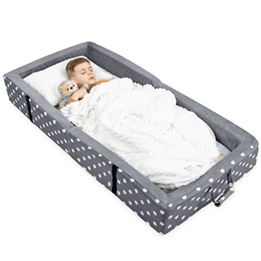 Toddler floor bed for home use, polyester fabric, grey, washable and foldable with fitted sheet