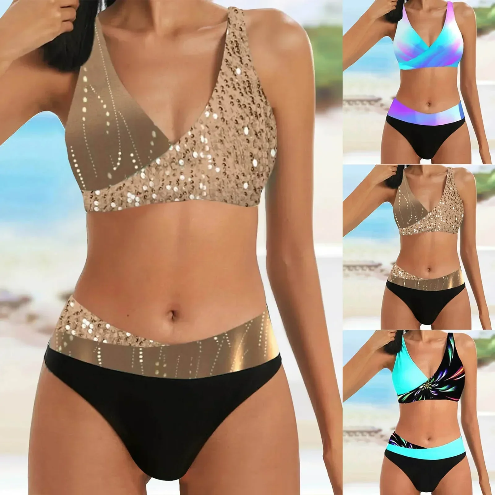 Biustonosze, stroje kąpielowe, topy damskie, damskie tankini z kolorowym nadrukiem, majtki trójkątne z wysokim stanem, szorty i top do pływania dla dwóch dziewcząt.