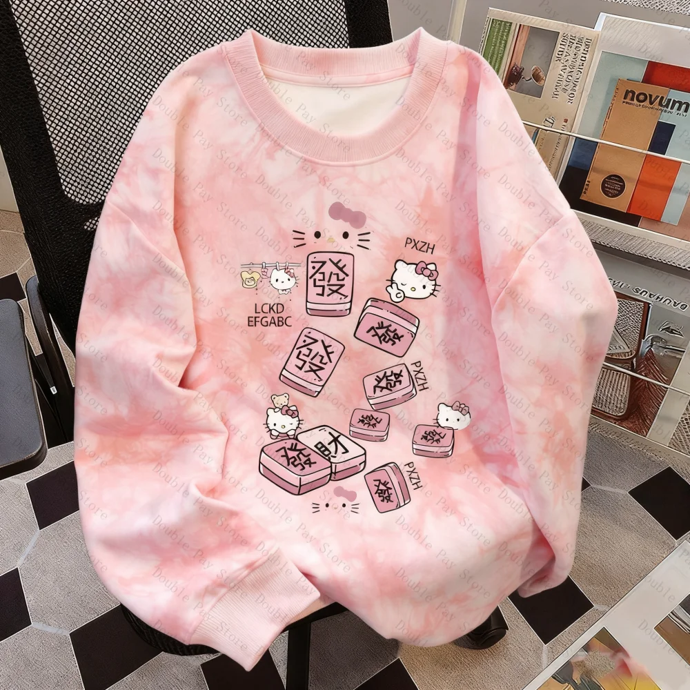 سترة هالو كيتي اللطيفة والمتعددة الاستخدامات برقبة دائرية للرجال والنساء، سترة فضفاضة وتنحيف لخريف وشتاء، سترة برقبة دائرية #3