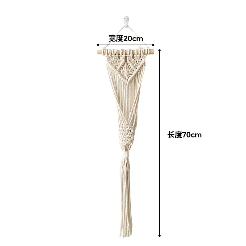 Hand-woven dried flower mesh pockets, pastoral tassel wall-mounted storage pockets, wall decoration living room wall decoration