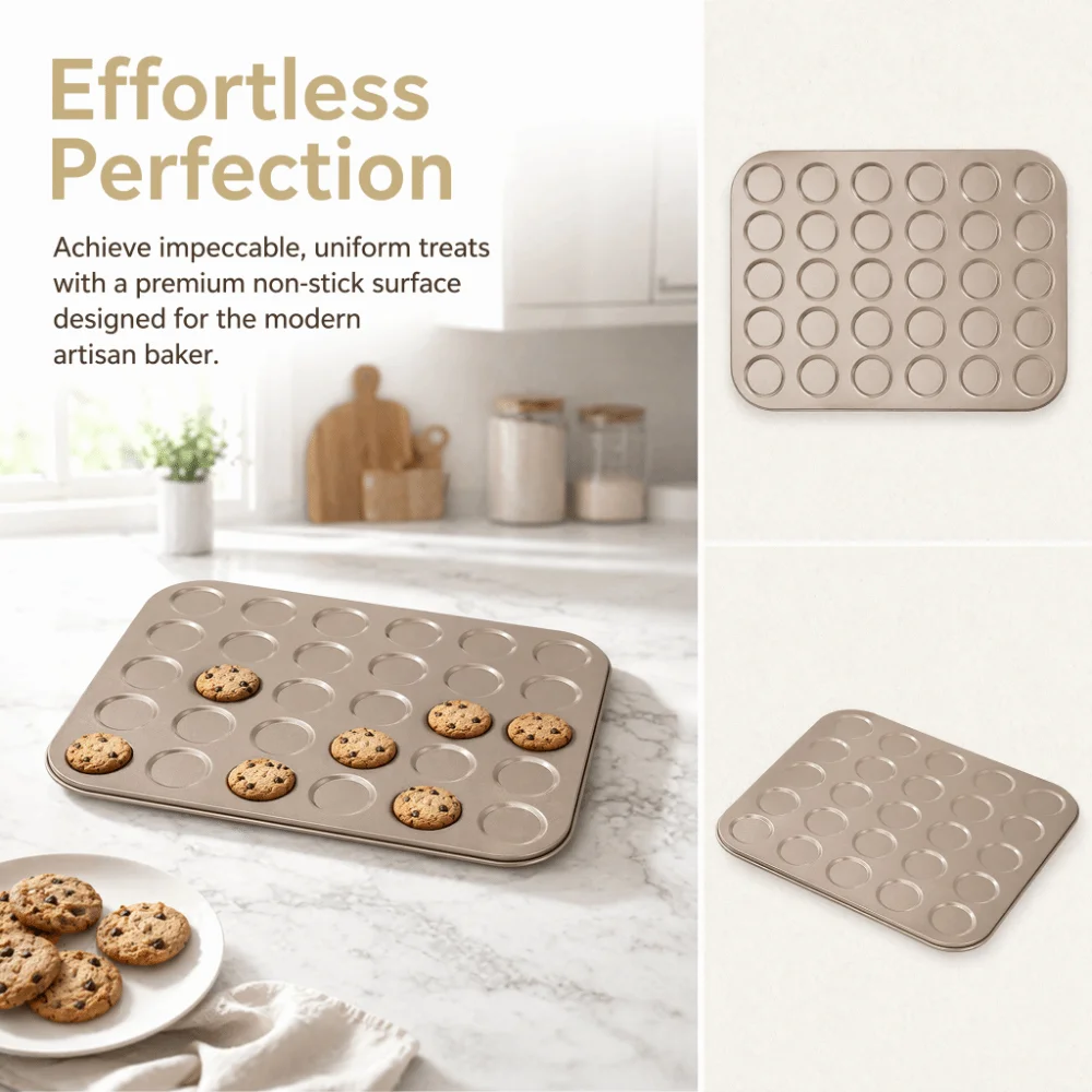 Carbon Steel Muffin Top Pan Non-Stick Coating 30Hole Macaron Bakeware Pan Golden Finish 25Hole Baking Mold Tray Kitche Bakery