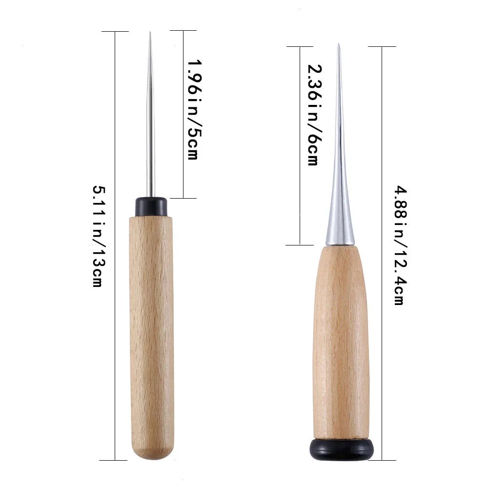 1Pc Wooden Handle Awls DIY Leather Tent Sewing Awl Shoes Repair Tool Hand Stitcher Leather Craft Awl Punch Hole Leather Tools