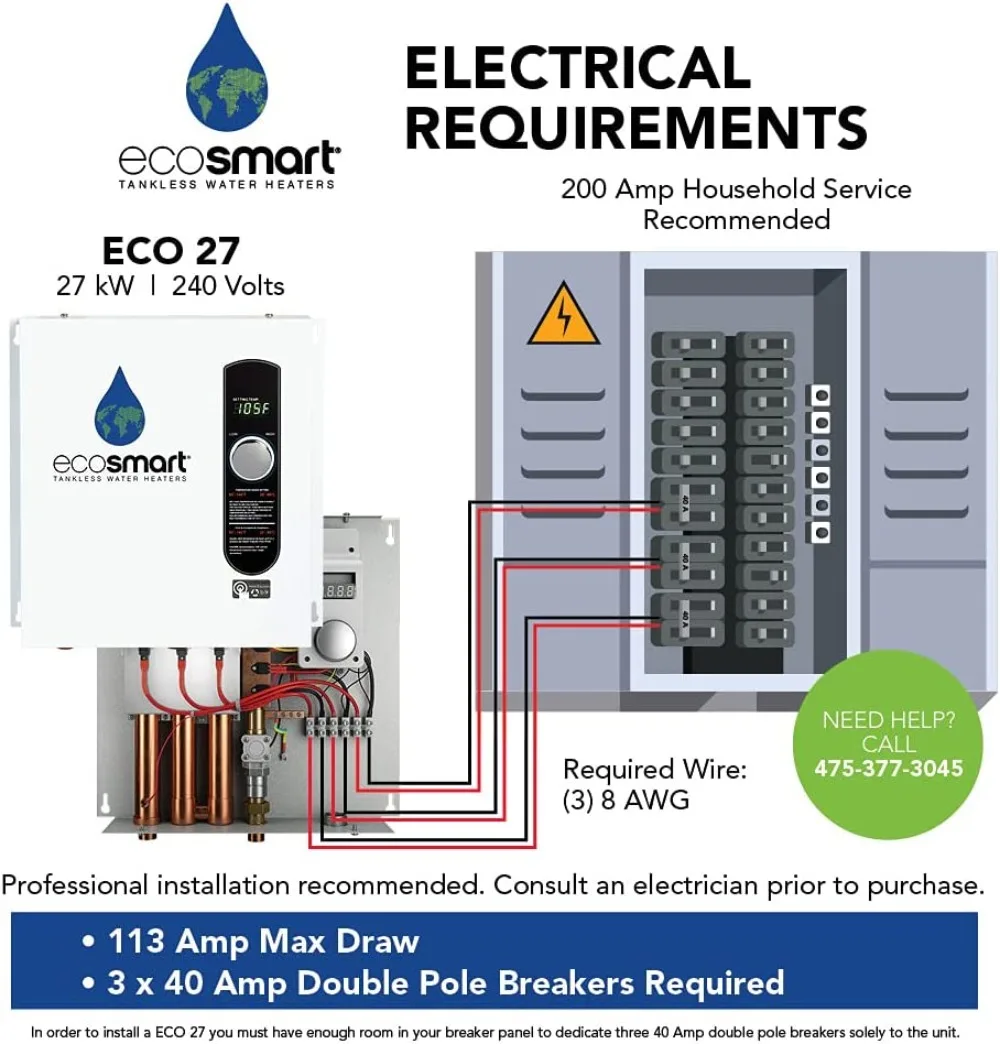 EcoSmart Eco 27เครื่องทำน้ำอุ่นไม่มีถัง, ไฟฟ้า, 27-kW-ปริมาณ1, 17x17x3.5