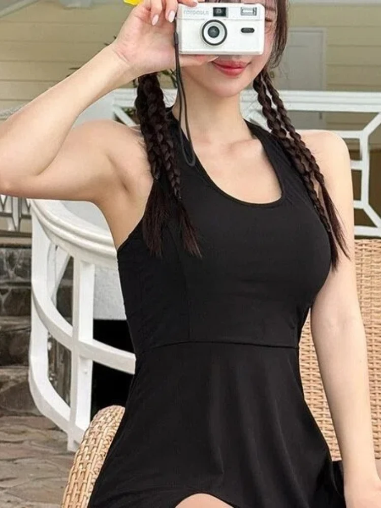 Long Sleeve Swimsuit Set 2-Piece UPF Cover Up for Hot Spring Korean Tie-Dye Swimsuit Sexy Solid Black Sundress Mini Dress Femme