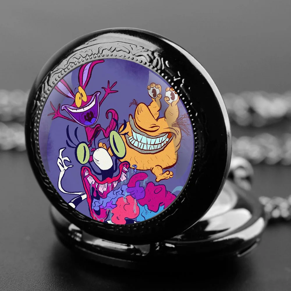 Cartoon Glass Dome Quartz Pocket Watch Arabic Numeral Dial Necklace Pendant Clock for Men Women Kids