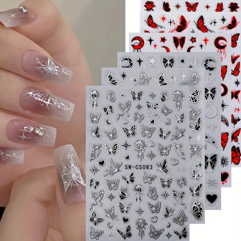    6 Stück Schmetterlings-Stern-Mond-Liebes-Nagelaufkleber, einfach für DIY-Nageldekoration, Geschenke, Party- und Hochzeits-Make-up-Styling