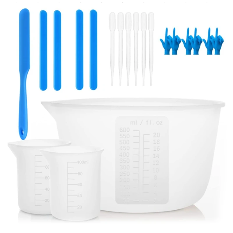 

Silicone Measuring Cup Set For Epoxy Resin,600 & 100 Ml Mixing Cup, Silicone Spatula,Gloves Of Epoxy Resin,Easy To Clean