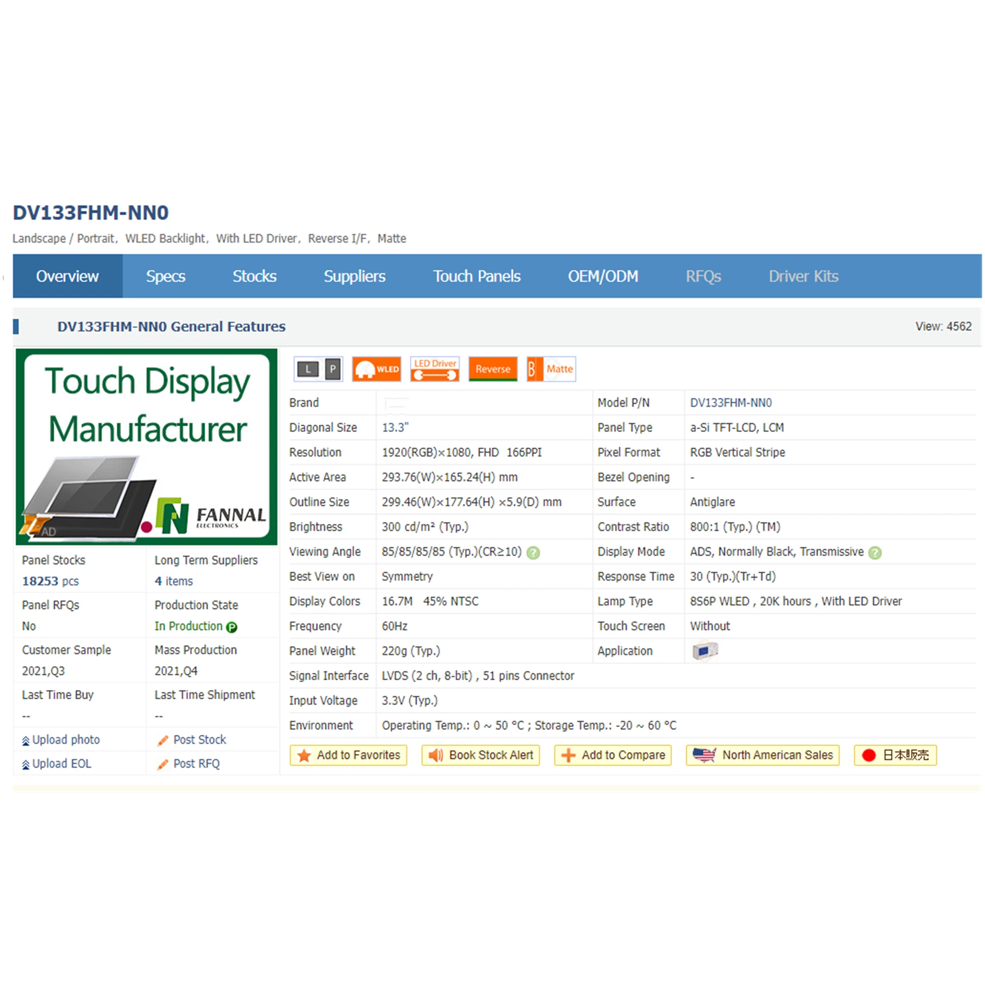 Painel de Substituição para Laptop Dv133fhm-nn0 133 Matrix 1920 × 1080 Edp Tela Lcd