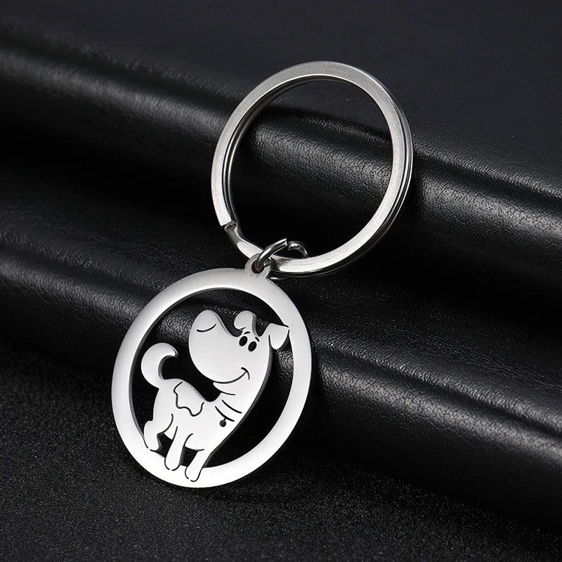 Lovely Animal Dog Rhinoceros Pendant Keychain for Women Simple Stainless Steel Silver Color Keychain Fashion Jewelry Gift