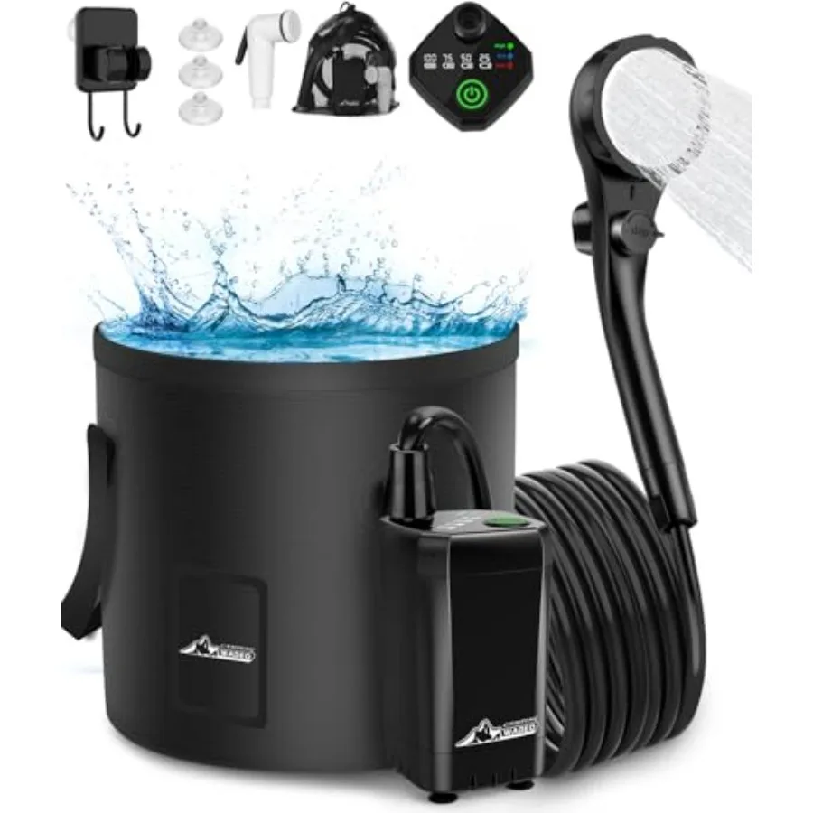 

Portable Shower for Camping Outdoor Electric Shower Rechargeable Pump with 20L Collapsible Bucket Camping Shower Head Nozzle fo