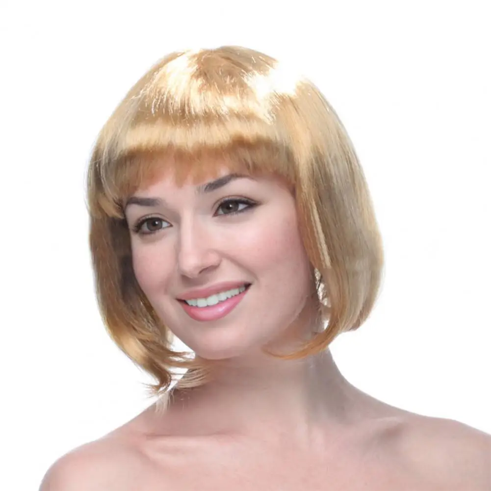 32cm Women Colorful Short Straight Wig With Bangs Natural Heat Resistant Costume Party Girls Cosplay Animes Bobo Synthetic Hair