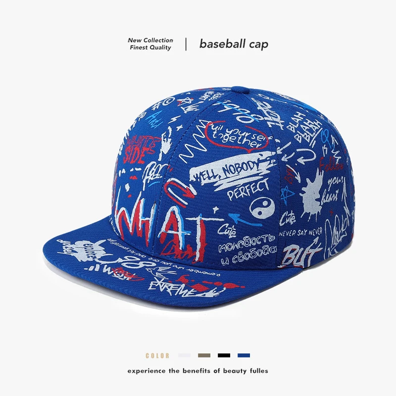 Czapka baseballowa z płaskim daszkiem z nadrukiem graffiti w stylu europejskim i amerykańskim, personalizowana czapka hip-hopowa w stylu street fashion
