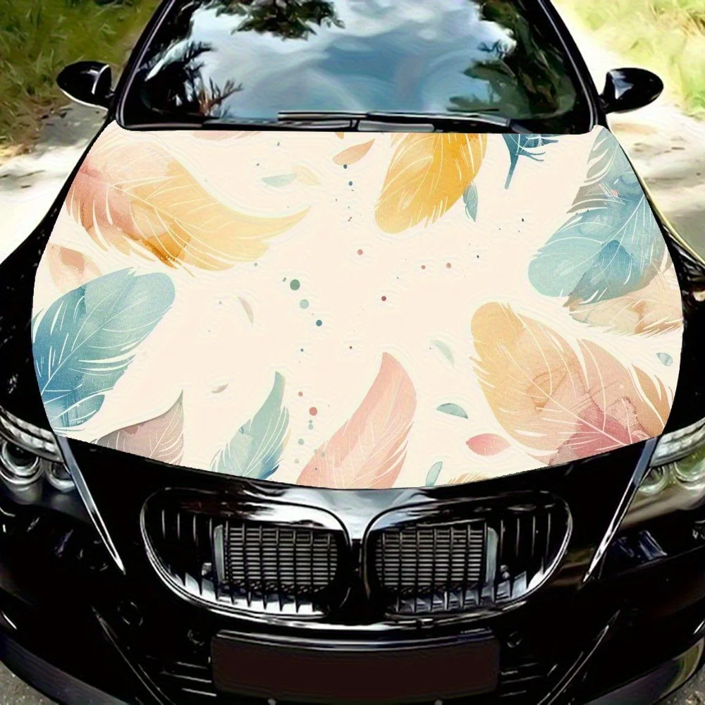 

Graceful Multicolored Feather Visual Car Hood Vinyl Wraps, Car Engine Decal Sticker, Waterproof Self-adhesive Car Vinyl Wraps, S